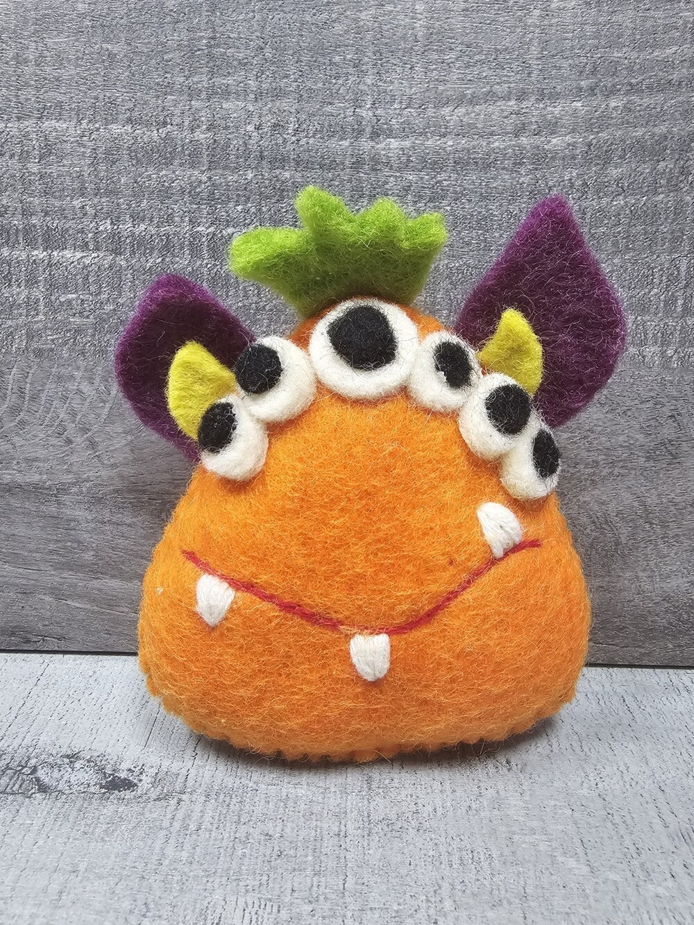 Hand Felted Tooth Fairy Pillow Orange Monster Alien Space Theme Stuffed Animal